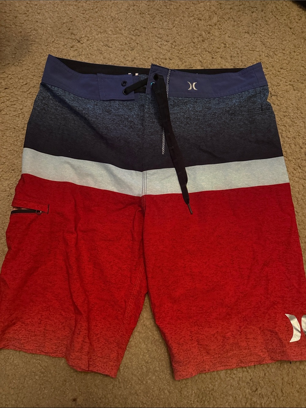 Hurley Men’s Red, White & Blue Block Stripe Board Shorts